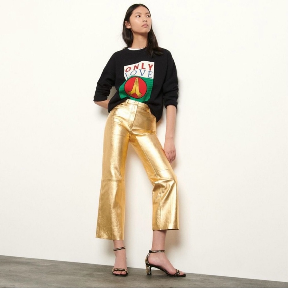 Sandro Orne Metallic Lamb Leather Pants Gold Size XS